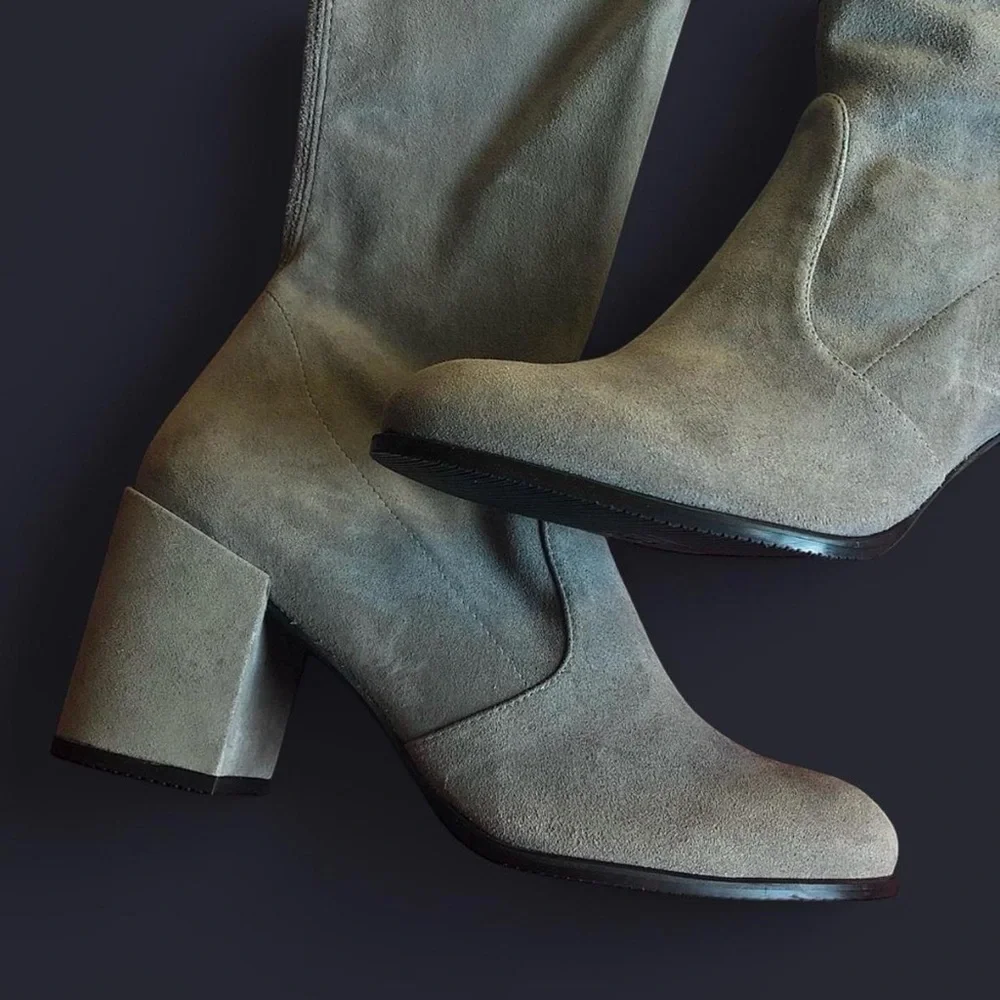 Stuart Weitzman Tieland Over the Knee Tall Flannel Grey Gray Suede Stretch Boots